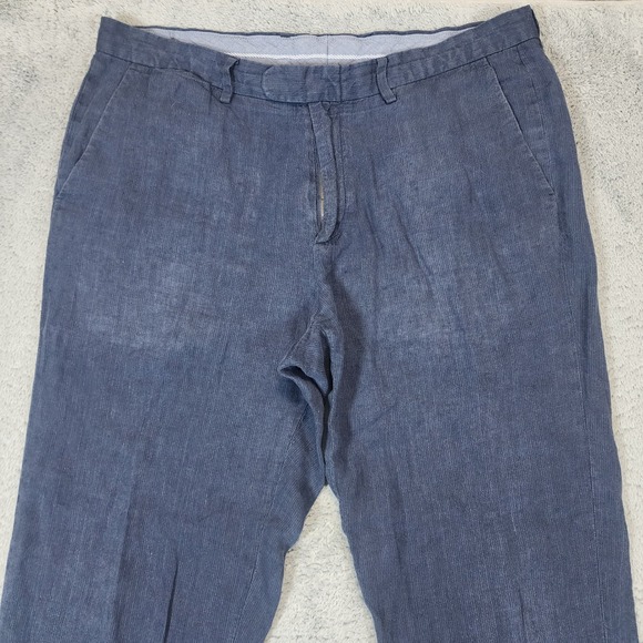 J Crew Bowery Pants Mens 34x32 Navy Blue Irish 100% Linen Baird McNutt Slim Fit - Picture 3 of 12